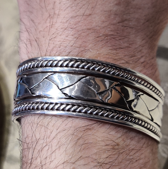 Massive Sterling Silver Braided Cuff Bracelet - Picture 4 of 16